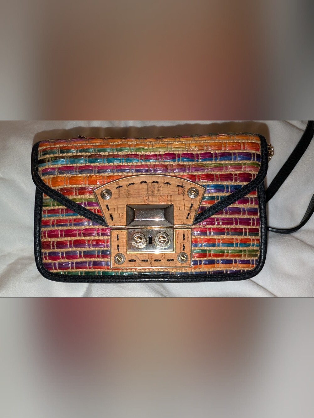Henri Bendel Stripe Raffia Rainbow Crossbody Bag VGC - Picture 2 of 12
